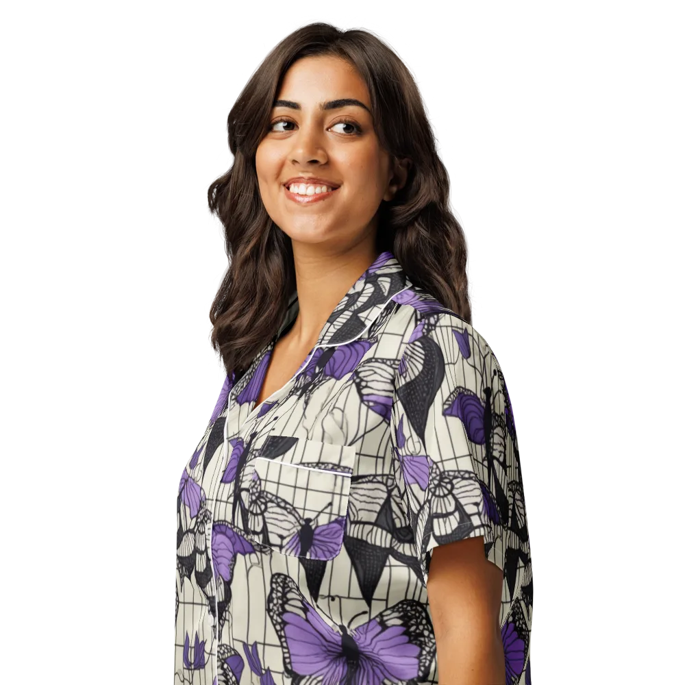 Violet Glasswing on Women's Short Sleeve Pajama Top — Left Front