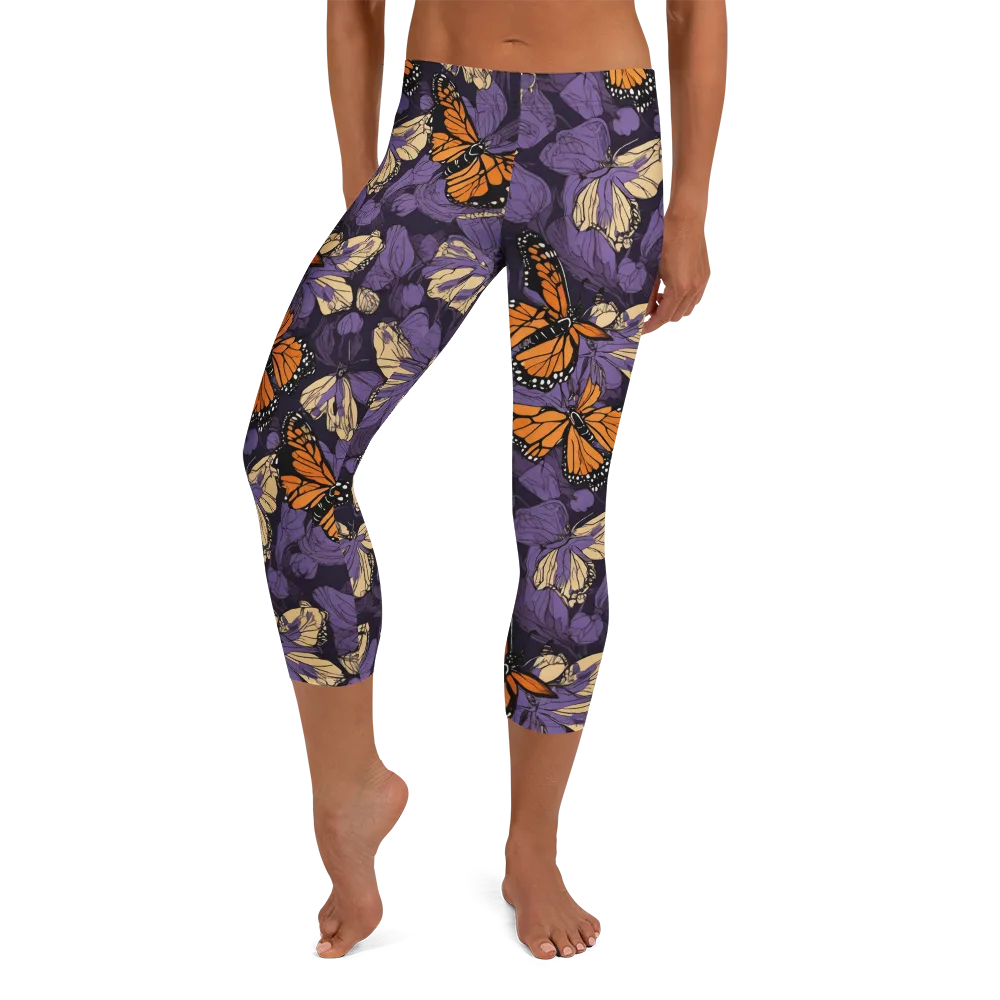 Midnight Monarchs on Capri Leggings — Front