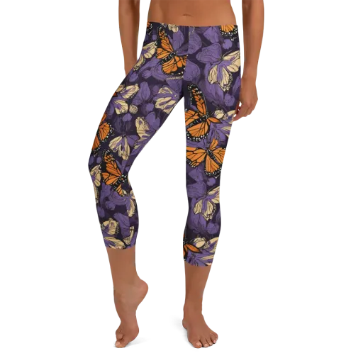 Midnight Monarchs on a Capri Leggings