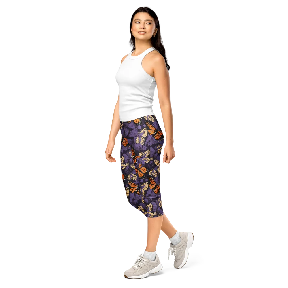 Midnight Monarchs on Capri Leggings — Left Front