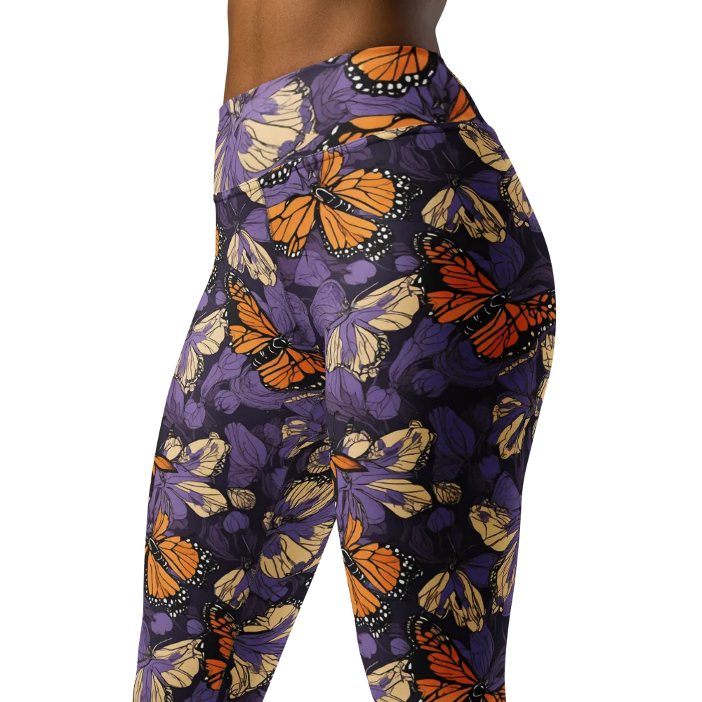 Midnight Monarchs on Yoga Leggings — Left Front