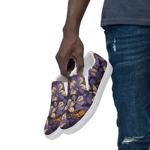 Midnight Monarchs on a Men's Slip-On Canvas Shoes