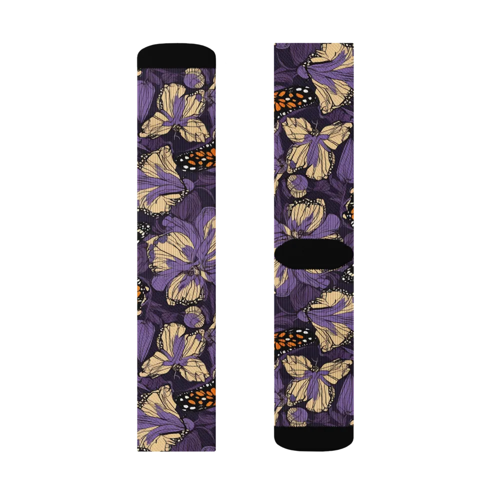 Midnight Monarchs on Socks — Left Sock