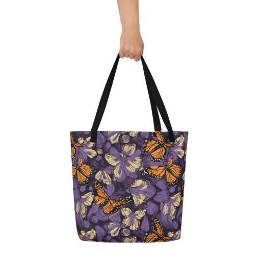 Midnight Monarchs on a Large Tote Bag W/ Pocket