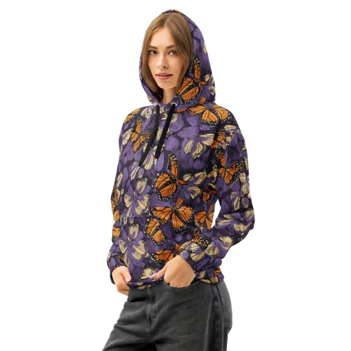 Midnight Monarchs on a Cotton Hoodie