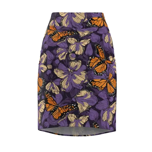 Midnight Monarchs on a Pencil Skirt
