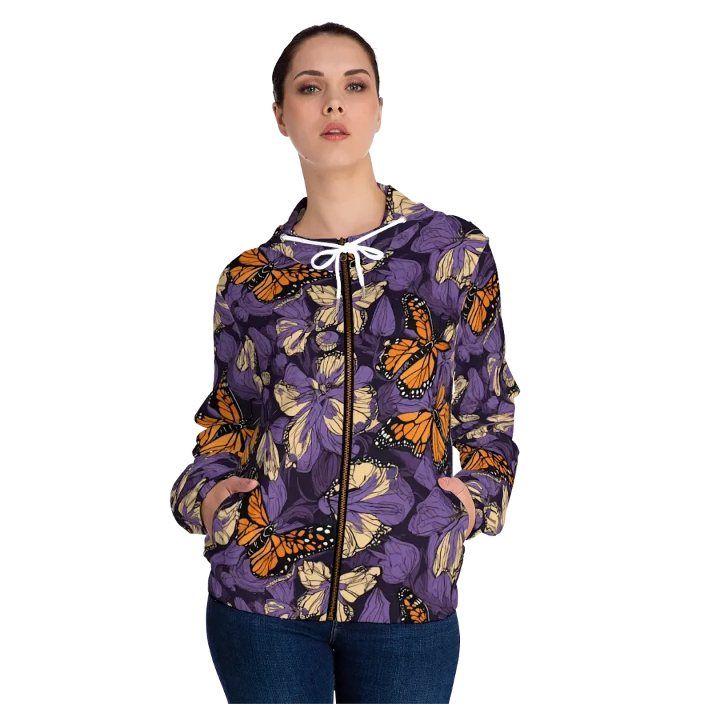 Midnight Monarchs on Women's Full-Zip Hoodie — Front On Person