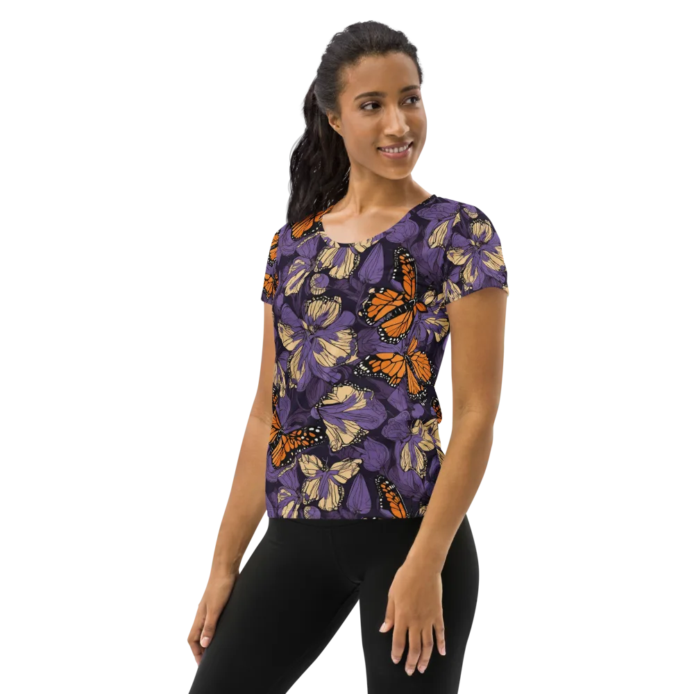 Midnight Monarchs on Women's Athletic T-Shirt — Left