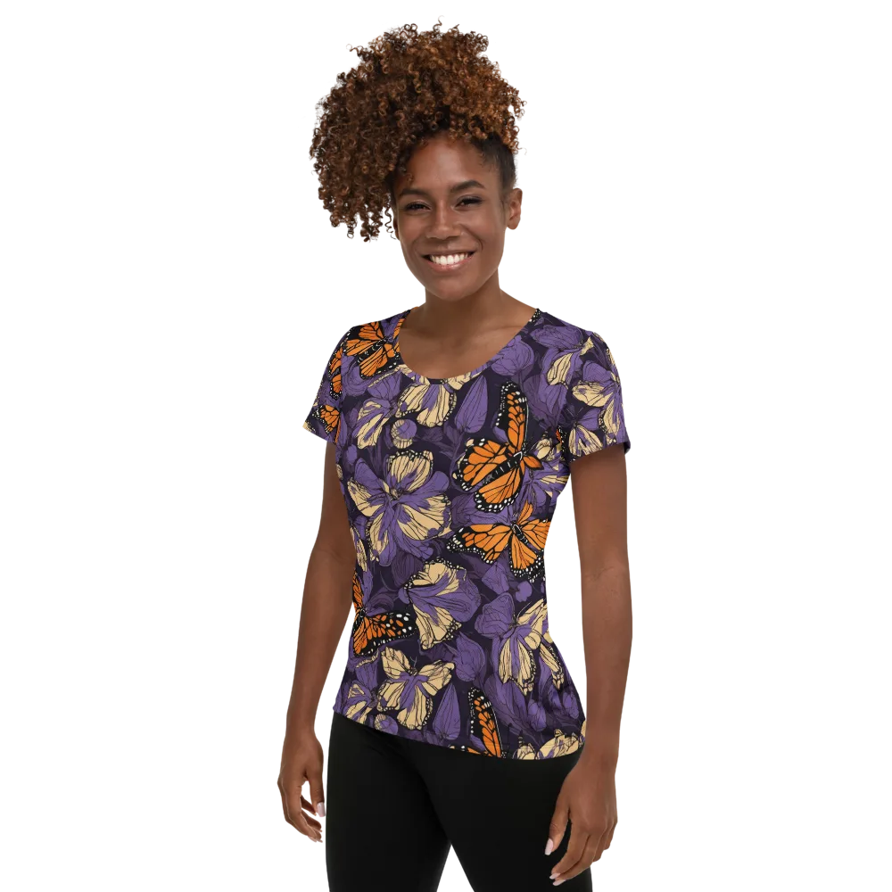 Midnight Monarchs on Women's Athletic T-Shirt — Left
