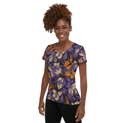 Midnight Monarchs on a Women's Athletic T-Shirt