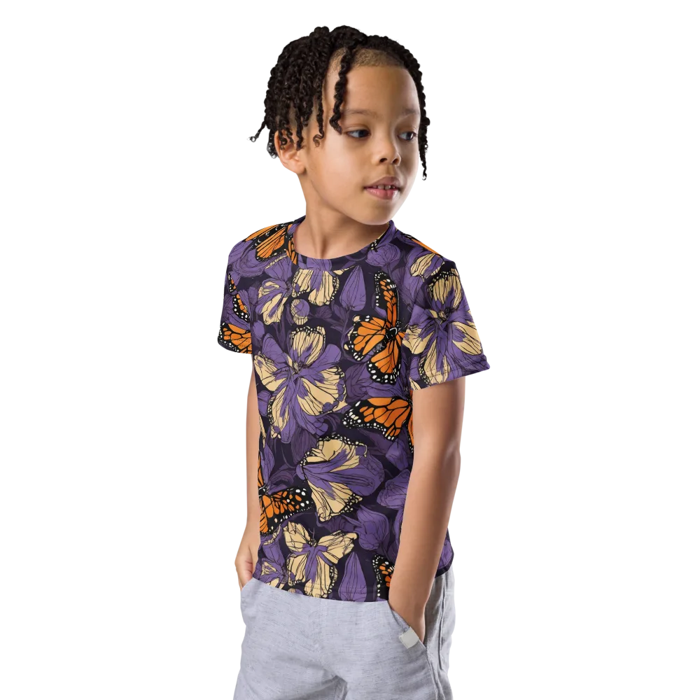 Midnight Monarchs on Kids Crew Neck T-Shirt — Left Front