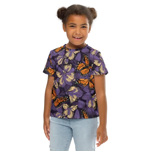 Midnight Monarchs on a Kids Crew Neck T-Shirt