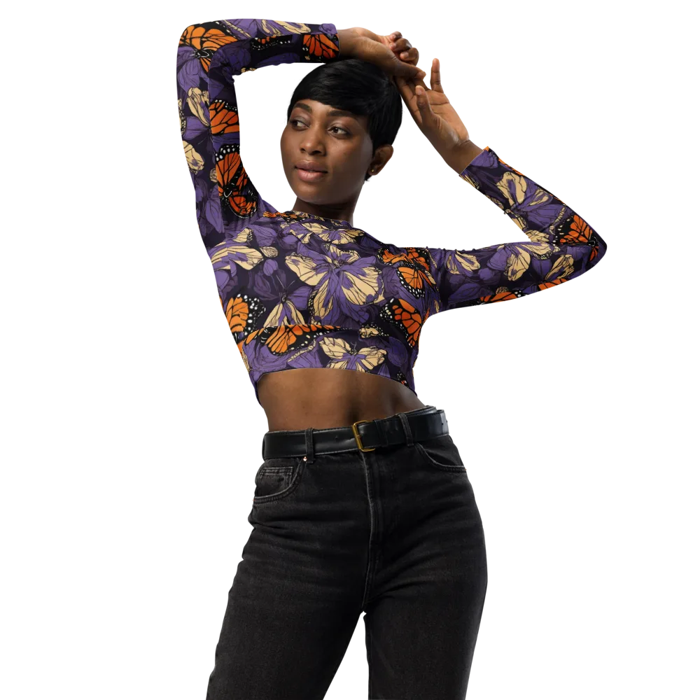Midnight Monarchs on Long Sleeve Crop Top — Front