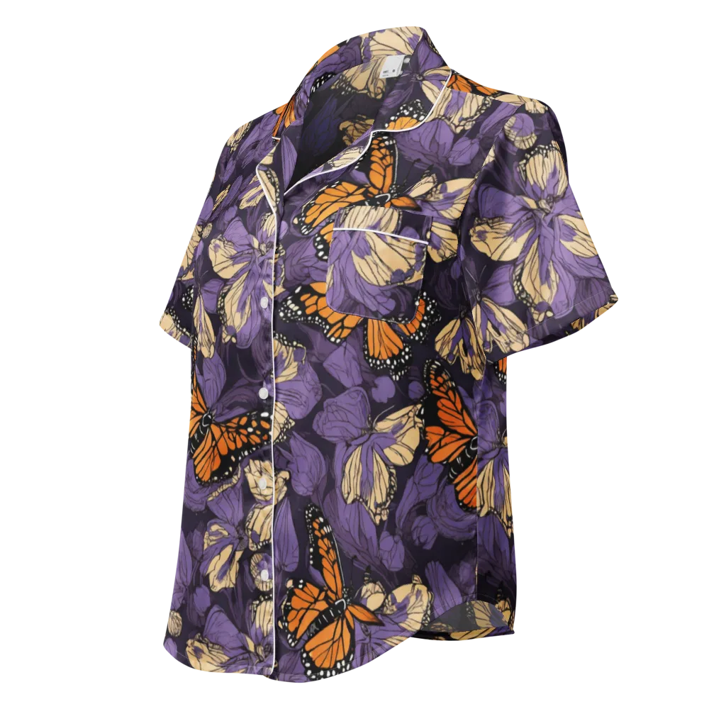 Midnight Monarchs on Women's Short Sleeve Pajama Top — Left Front