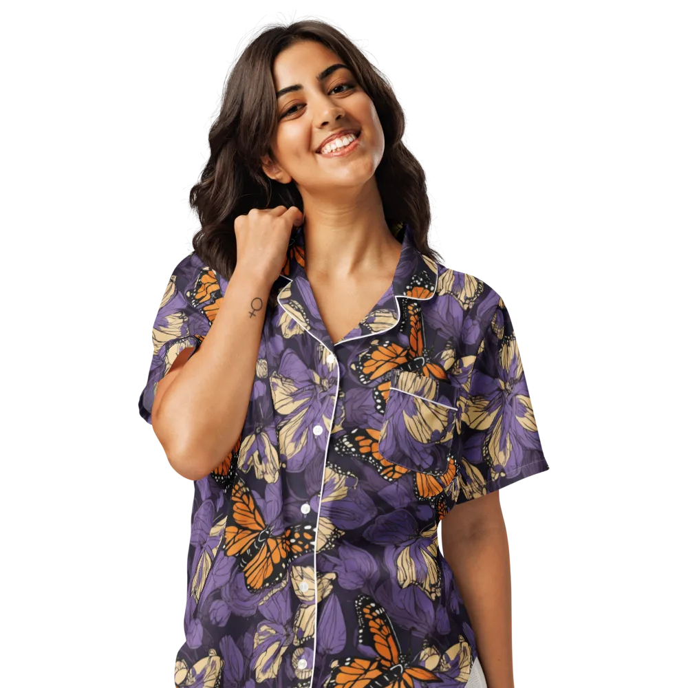 Midnight Monarchs on Women's Short Sleeve Pajama Top — Front