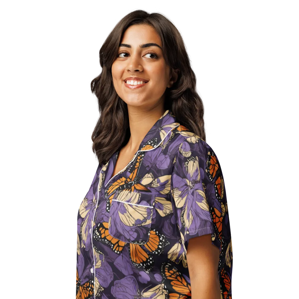 Midnight Monarchs on Women's Short Sleeve Pajama Top — Left Front