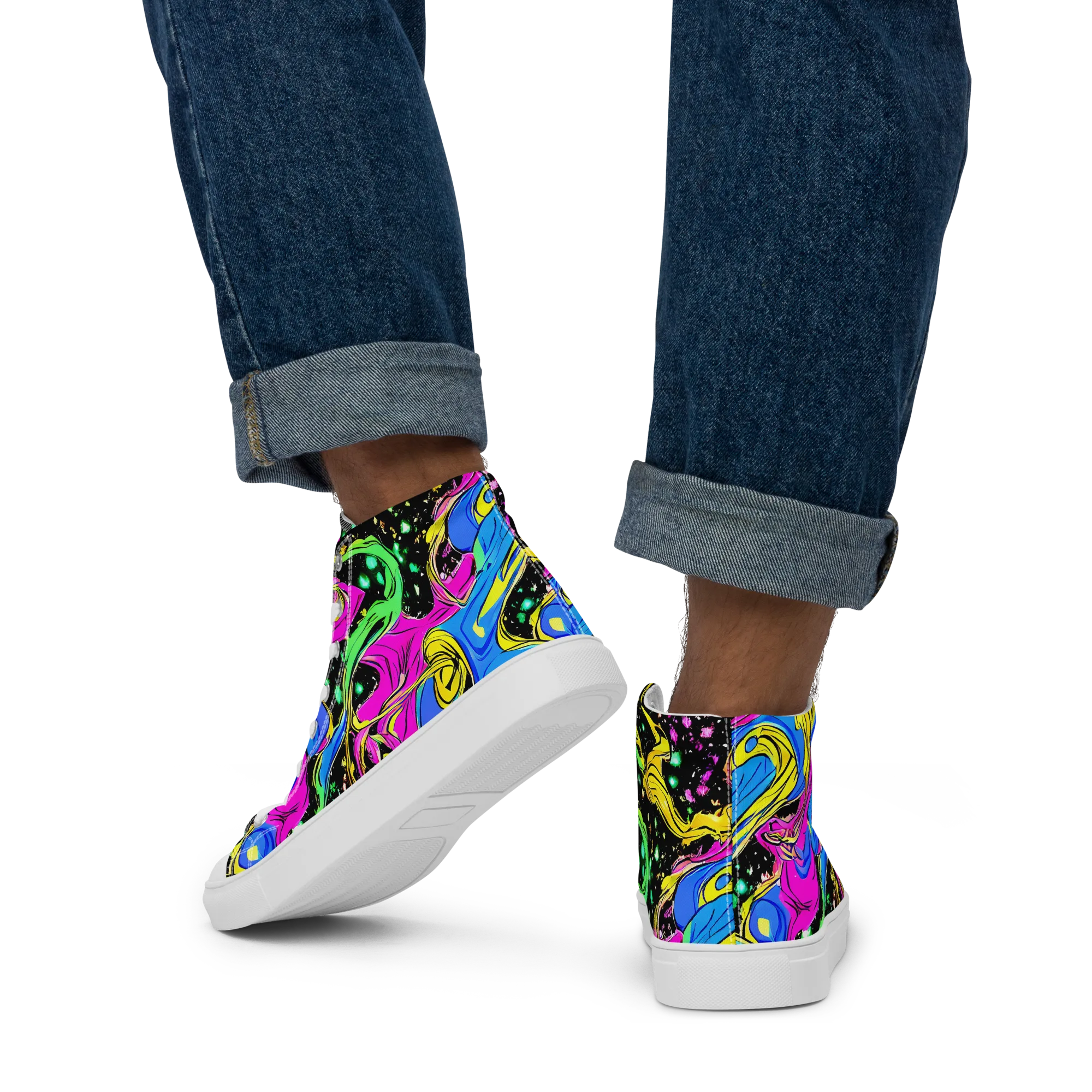 Spectral Pulse on Men's High Top Canvas Shoes — Back
