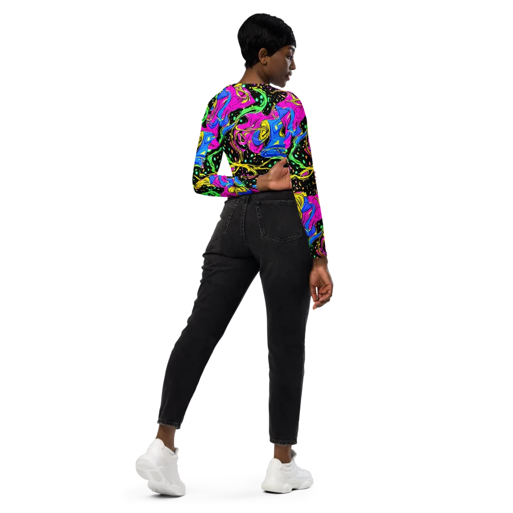 Spectral Pulse on Long Sleeve Crop Top — Right Back