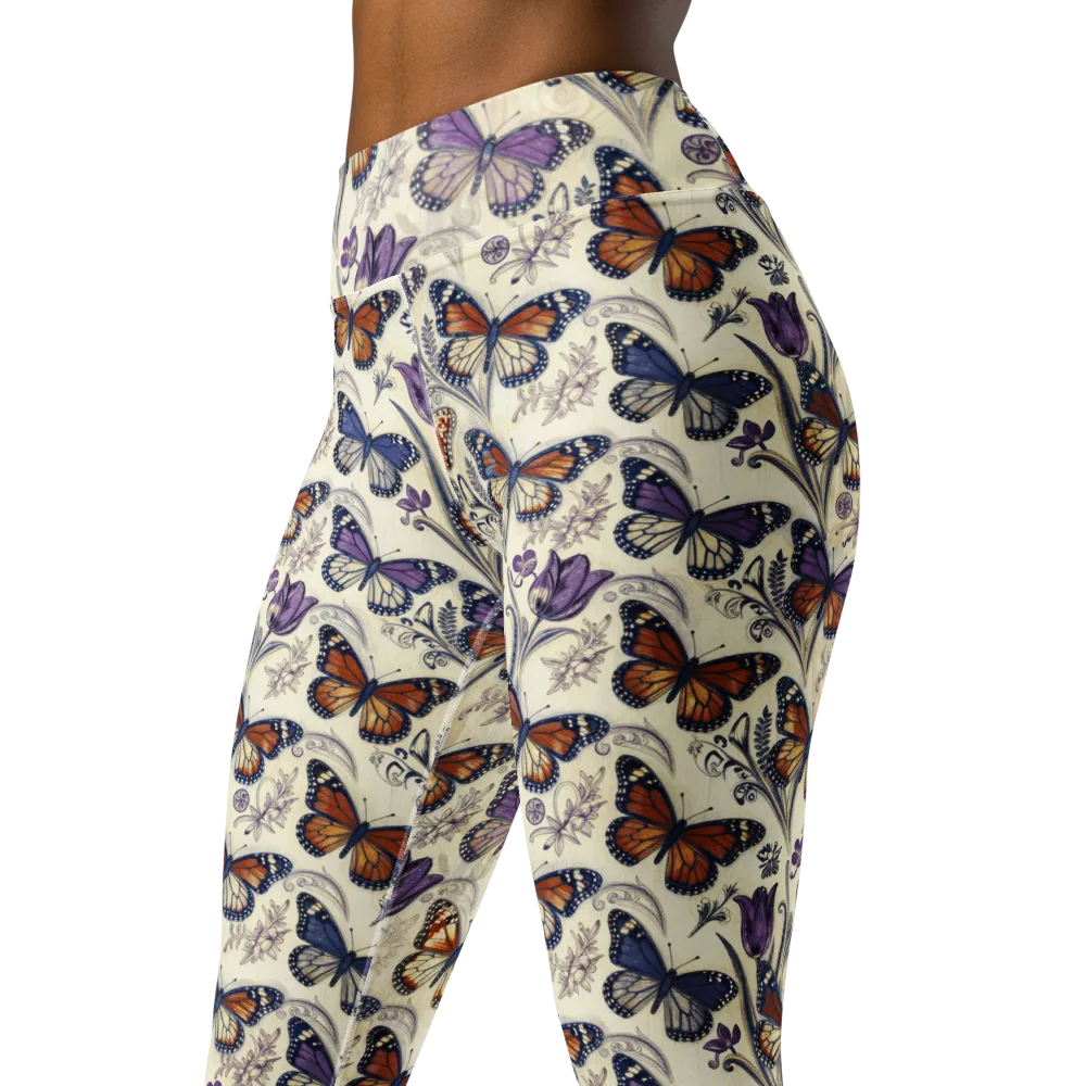 Indigo Wingbeat on Yoga Leggings — Left Front