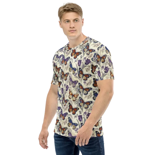 Indigo Wingbeat on a Men's Crew Neck T-Shirt