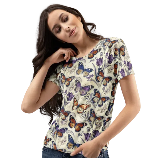 Indigo Wingbeat on a Women's Crew Neck T-Shirt