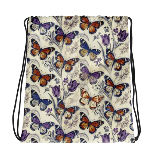 Indigo Wingbeat on a Drawstring Bag