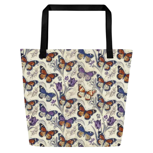 Indigo Wingbeat on a Large Tote Bag W/ Pocket