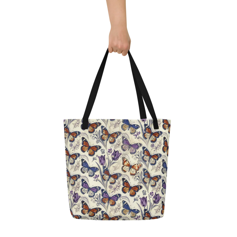 Indigo Wingbeat on Large Tote Bag W/ Pocket — Front
