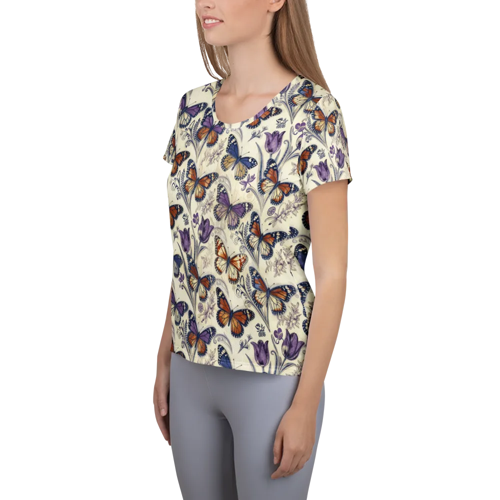 Indigo Wingbeat on Women's Athletic T-Shirt — Left
