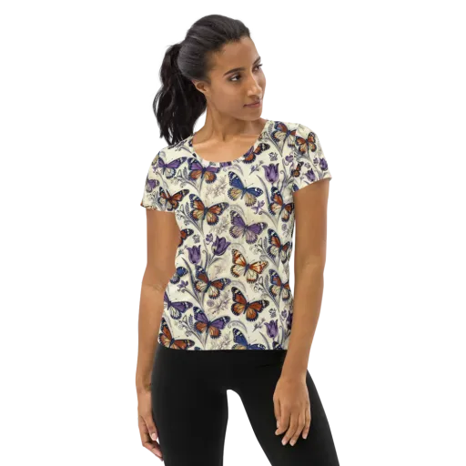 Indigo Wingbeat on a Women's Athletic T-Shirt