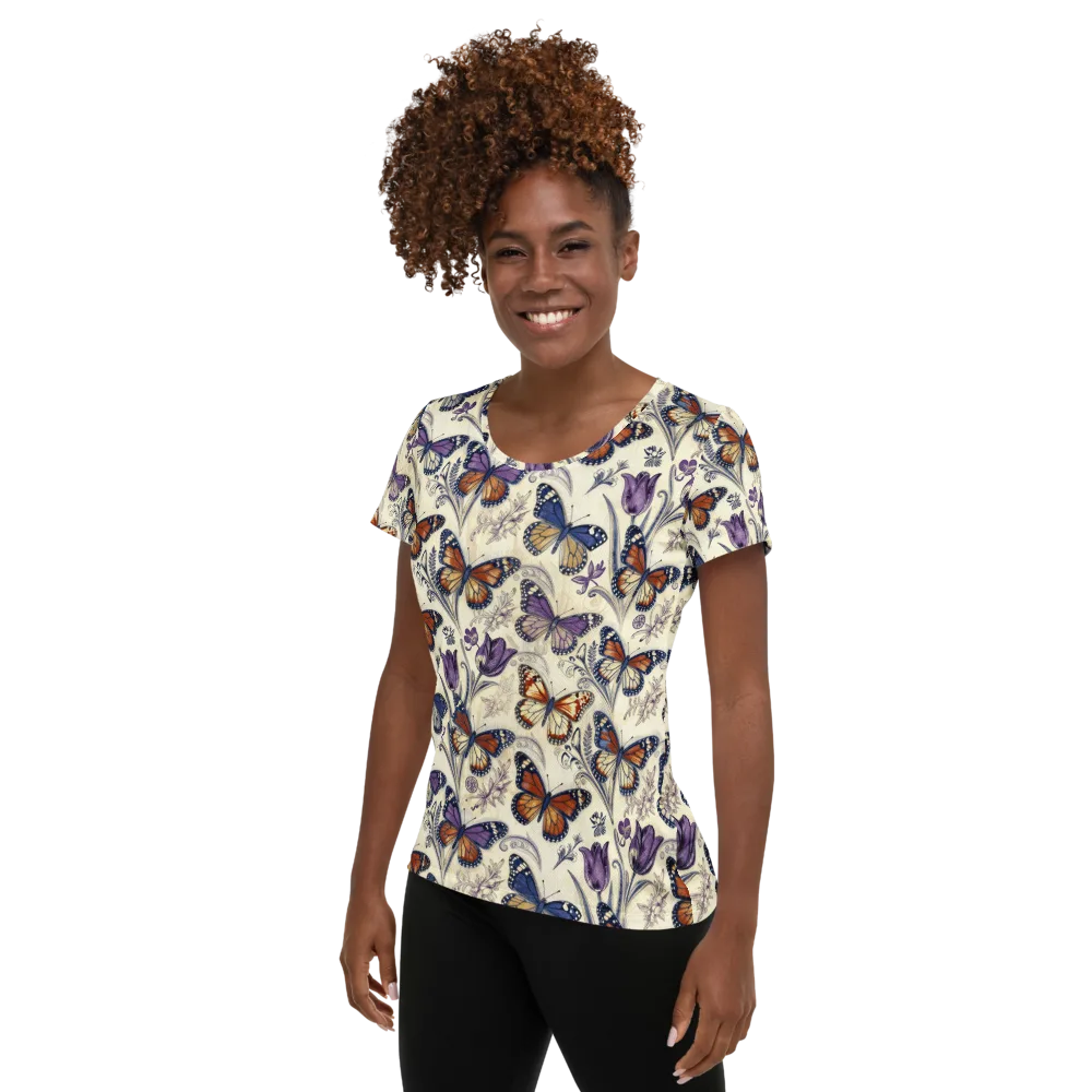 Indigo Wingbeat on Women's Athletic T-Shirt — Left