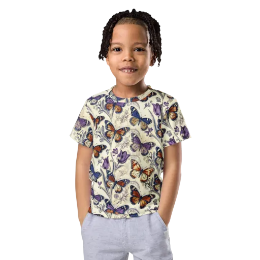Indigo Wingbeat on a Kids Crew Neck T-Shirt