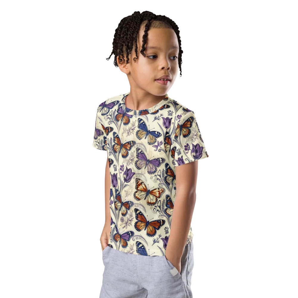 Indigo Wingbeat on Kids Crew Neck T-Shirt — Left Front