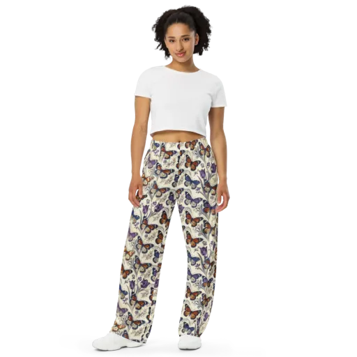 Indigo Wingbeat on a Wide-Leg Pants