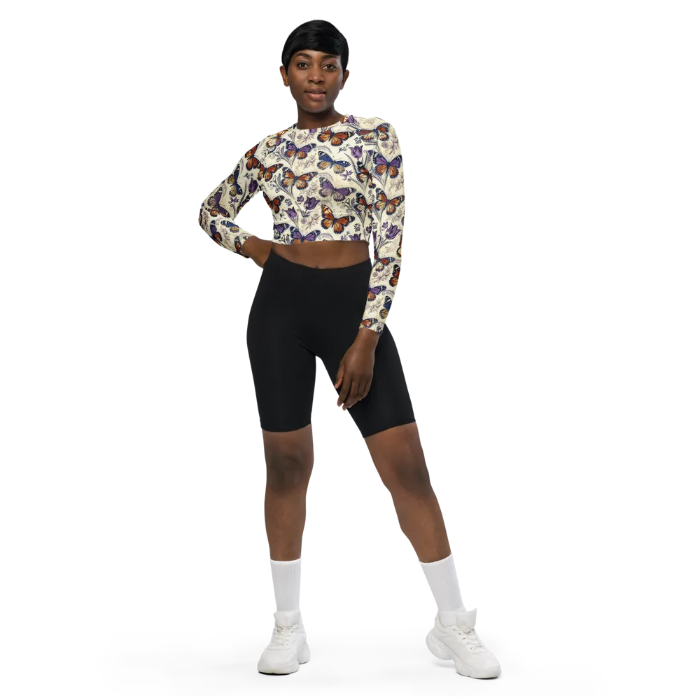 Indigo Wingbeat on Long Sleeve Crop Top — Front