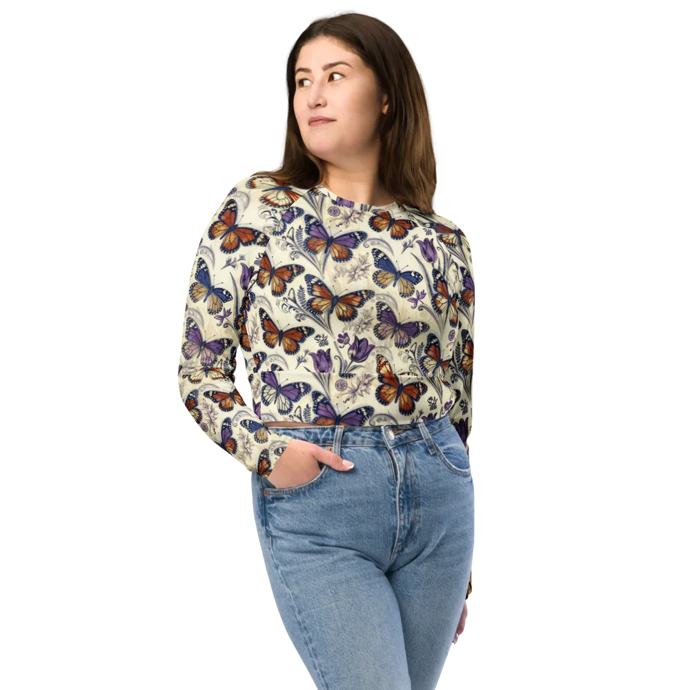 Indigo Wingbeat on Long Sleeve Crop Top — Front