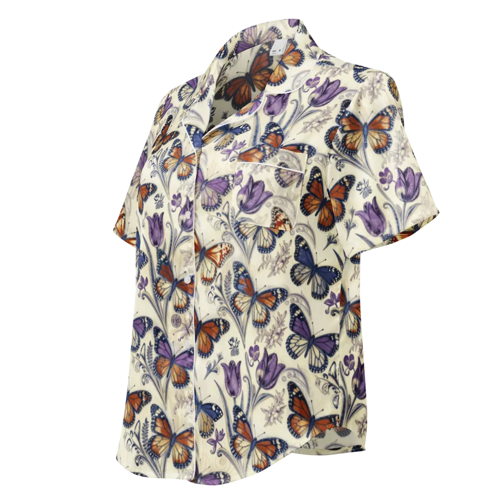 Indigo Wingbeat on Women's Short Sleeve Pajama Top — Left Front