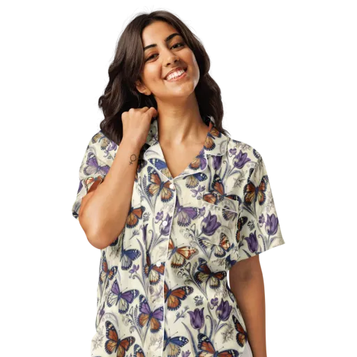 Indigo Wingbeat on a Women's Short Sleeve Pajama Top