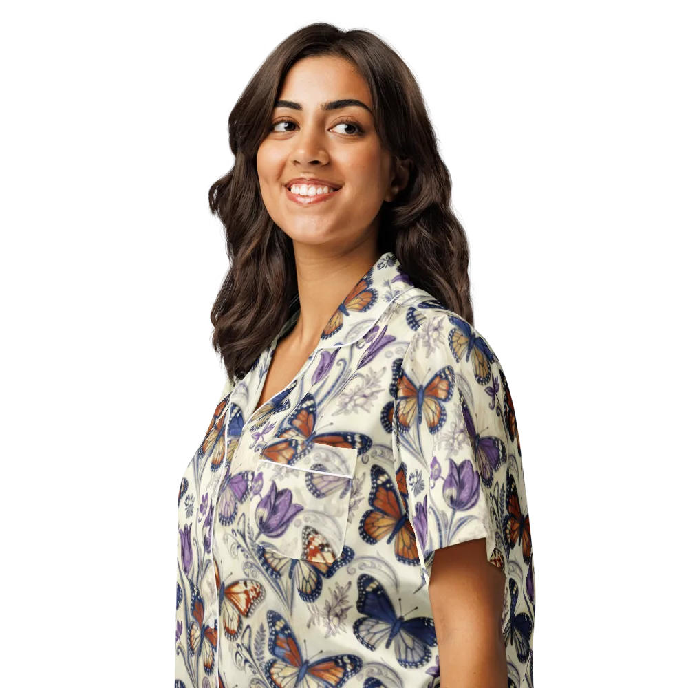 Indigo Wingbeat on Women's Short Sleeve Pajama Top — Left Front