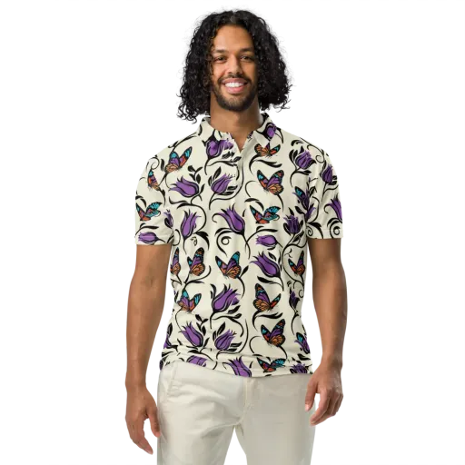 Velvet Pollinator on a Men's Slim Fit Polo Shirt