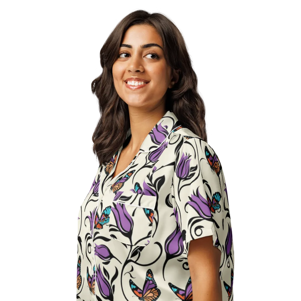 Velvet Pollinator on Women's Short Sleeve Pajama Top — Left Front
