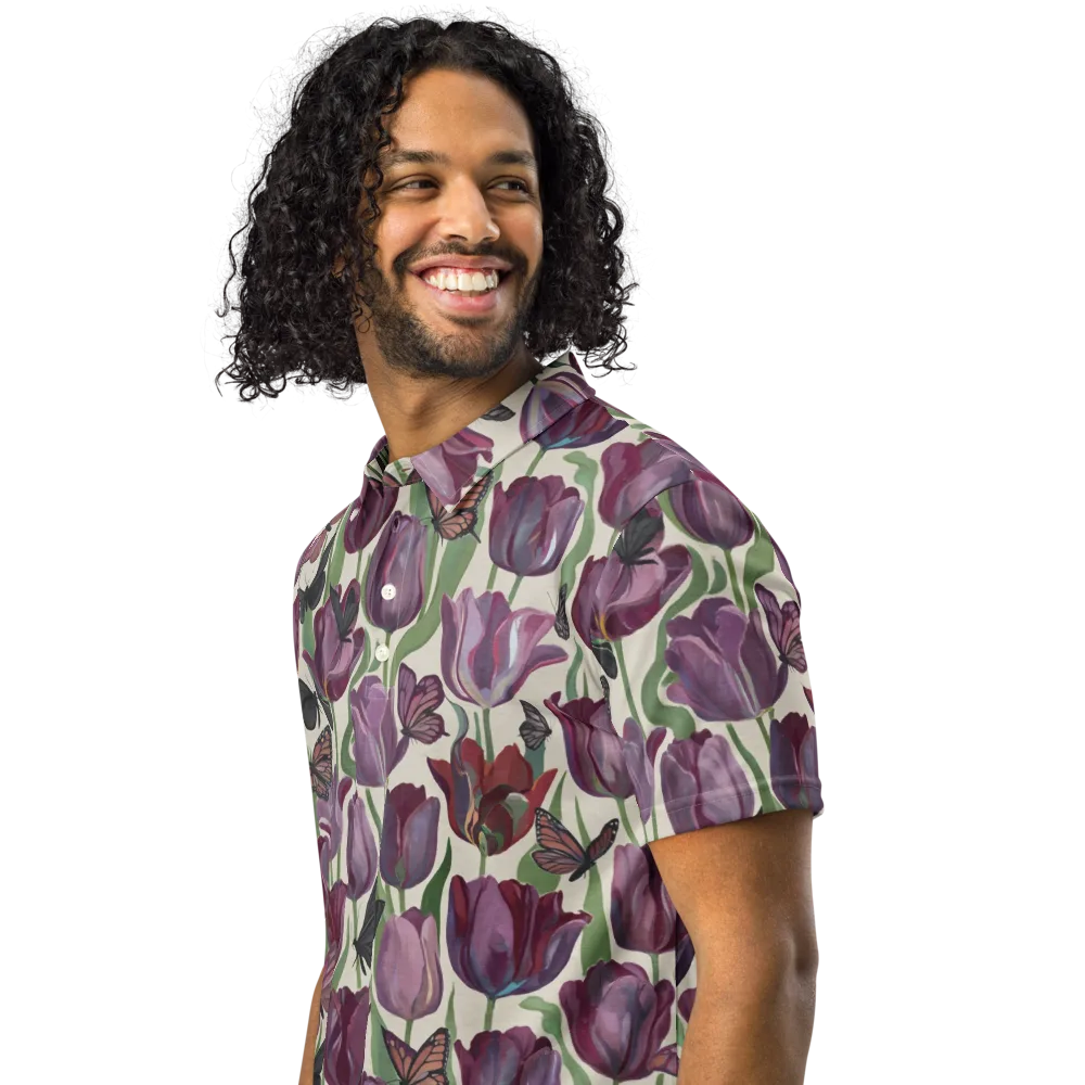 Tulip Moonlight on Men's Slim Fit Polo Shirt — Left Front