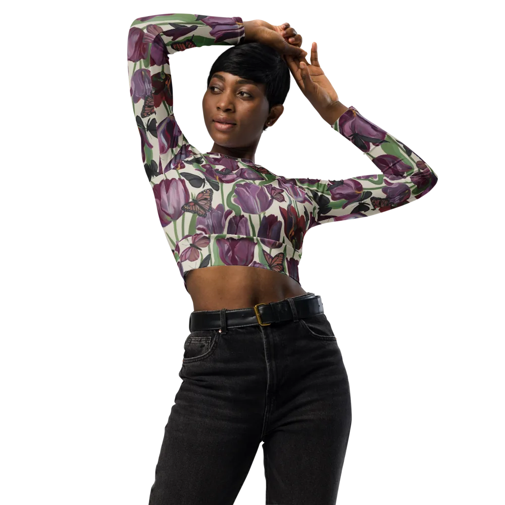Tulip Moonlight on Long Sleeve Crop Top — Front