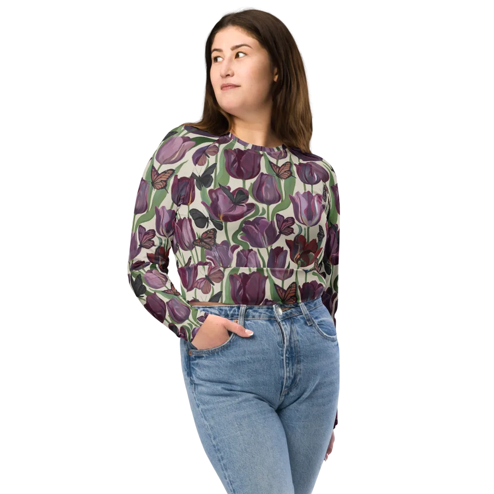 Tulip Moonlight on Long Sleeve Crop Top — Front