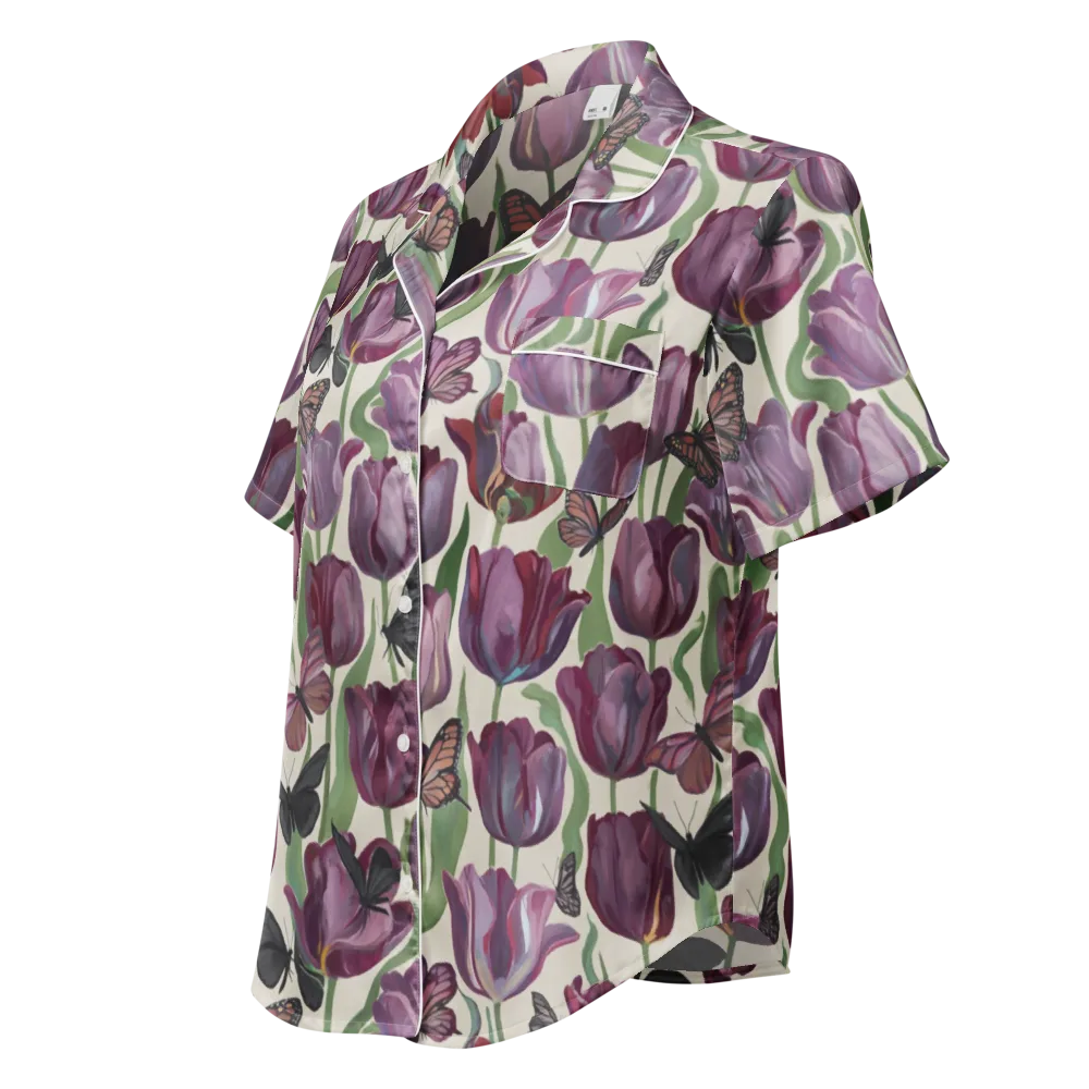 Tulip Moonlight on Women's Short Sleeve Pajama Top — Left Front