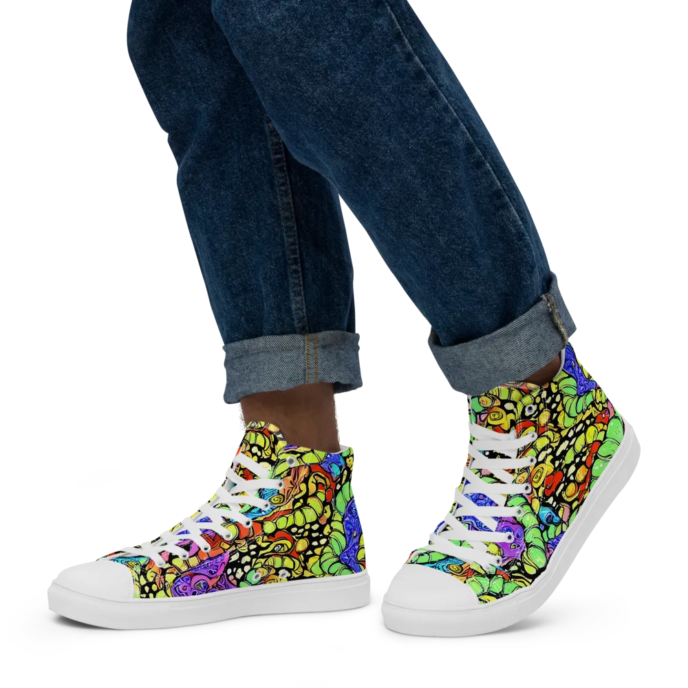 Frostwork Fantasy on Men's High Top Canvas Shoes — Left