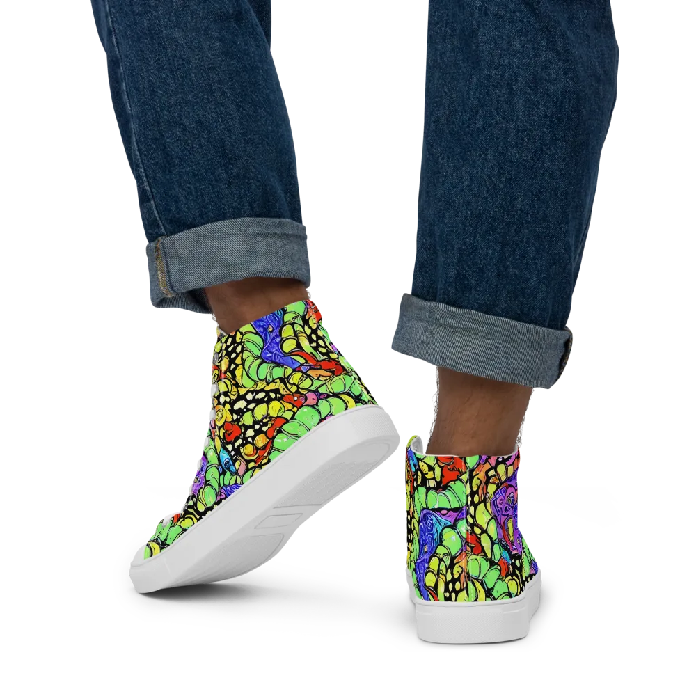 Frostwork Fantasy on Men's High Top Canvas Shoes — Back