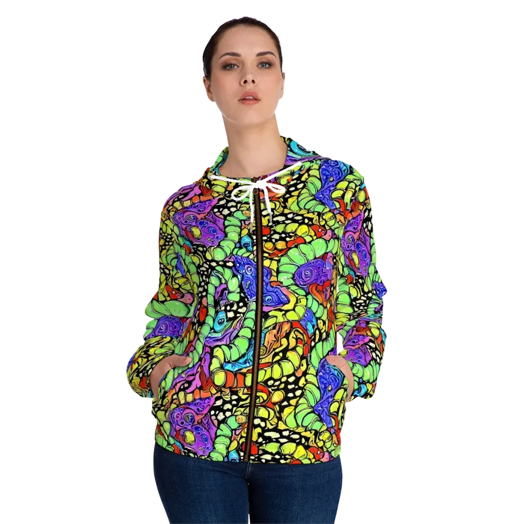 Frostwork Fantasy on Women's Full-Zip Hoodie — Front On Person