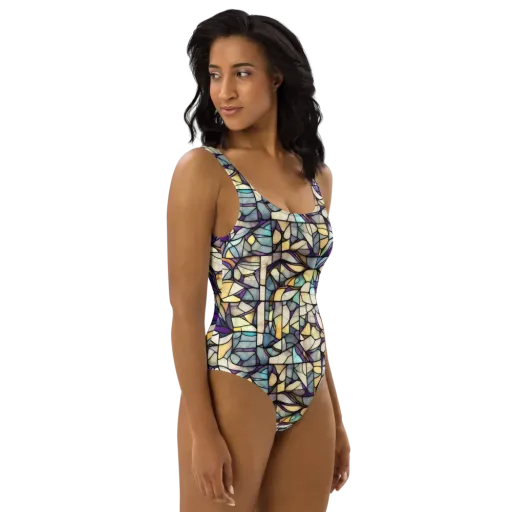 Violet Glass Garden on a One-Piece Swimsuit