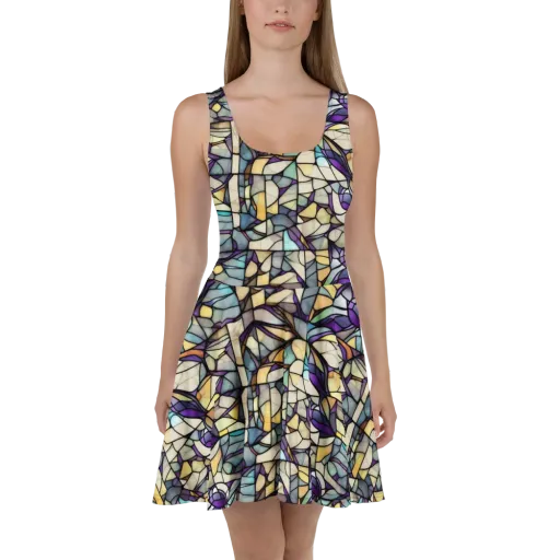 Violet Glass Garden on a Skater Dress